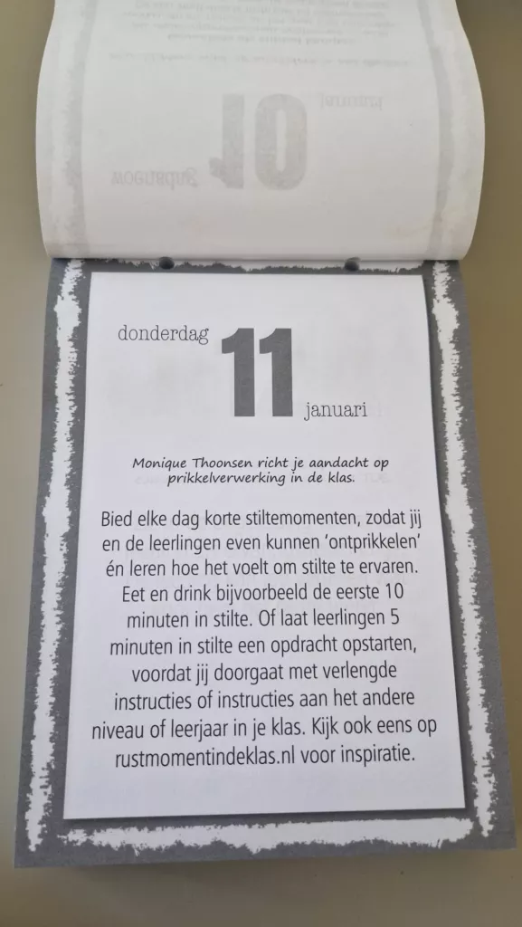 Kalenderblad uit de Pica Scheurkalender 2024 met een tip van Monique Thoonsen over prikkelverwerking