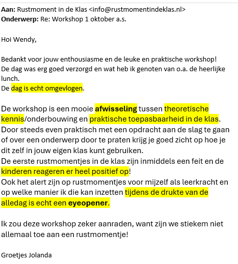 Bericht van Jolanda, leerkracht, een half jaar na de cursus